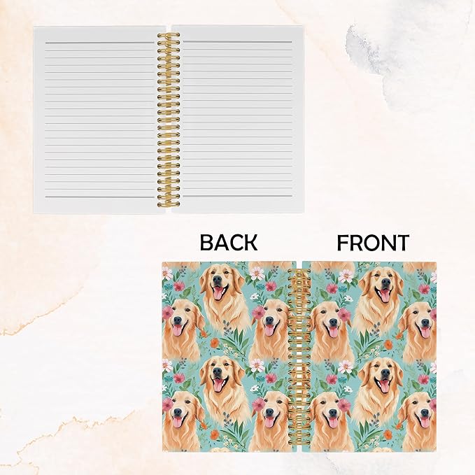 Cute Dog Golden Retriever Floral Journal Notebook - Puppies Dog Flower Notebooks College Ruled for Work School, Gifts for Dog Mom Dog Lover, Office Supplies, Hardcover Spiral Notebook 5.5"x8.3"