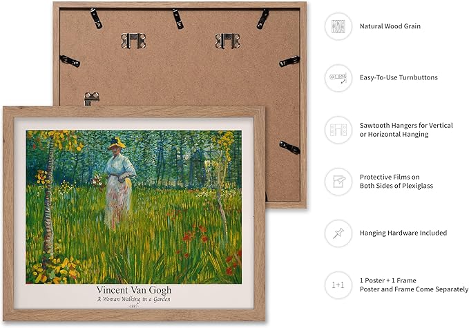 Monem Art Vintage Van Gogh Poster - Retro A Woman Walking In A Garden Print - Impressionism Art - Fine Art - Classic Painting Art - Floral Art - Bedroom or Office Decor - 11x14 Beige Framed