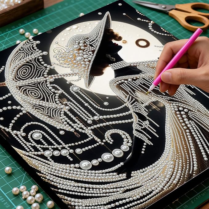 DIY Pearl Painting Kit with Wooden Frame, 3D Plastic Pearl Gemstone Ocean Art Craft for Adults Beginners, Diamond Art Kits for Adults, Home Wall Decor Ready Gift for Women(Umbrella Lady)(30 * 30cm)