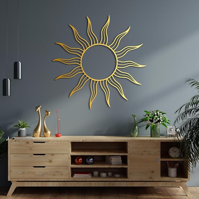 Minimalist Sun Metal Wall Art, Wacky Sun Decor, Patio And Garden Decoration, Modern Boho Wall Art for Living Room or Bedroom, Comtemporary & Unique Home Gift