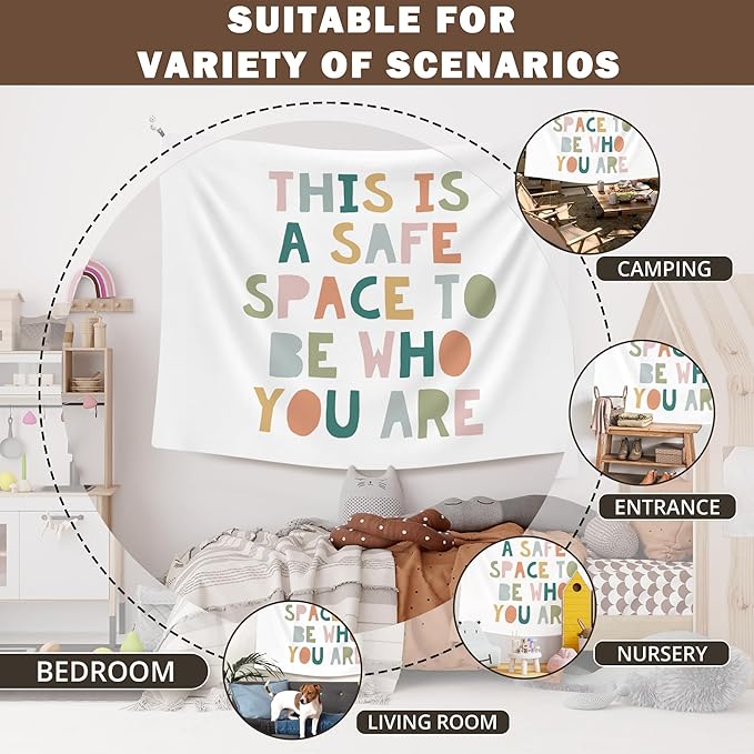 XLDLIOO Boho Classroom Wall Tapestry, This Is a Safe Space to Be Who You are Mental Health Wall Tapestry Hanging for Classroom, Boho Tapestries Decor Art for Therapy Counselor Office 40x30in