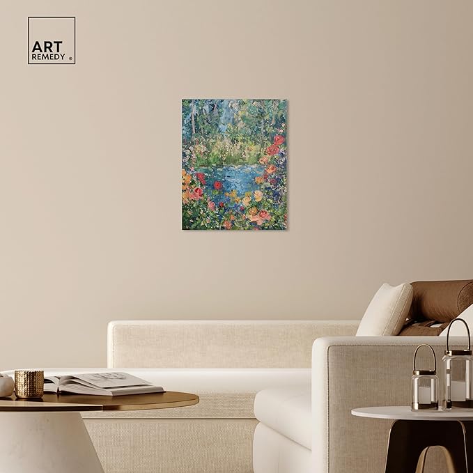 Art Remedy Serene Escape Gallery Wrapped Impressionism 1 Piece Canvas Wall Art/Monet And Van Gogh Inspired Art, 24" x 30", Gallery Wrapped