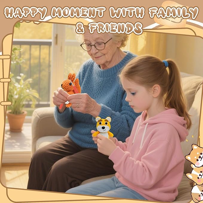 FHFTHYH 6Pcs Crochet Kit for Beginners, DIY Craft for Adults and Kids, Great Gift for Crochet Lovers, Crocheting Animal Kits with Step by Step Videos,Yarn,Crochet Hook,Birthday Holiday Gift