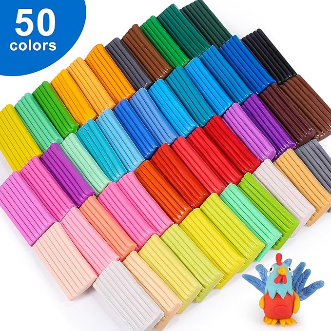 CiaraQ Polymer Clay Starter kit, Oven Bake Modeling Clay with Sculpting Tools, 50 Colors, 0.88oz/Block, 3.46 lbs