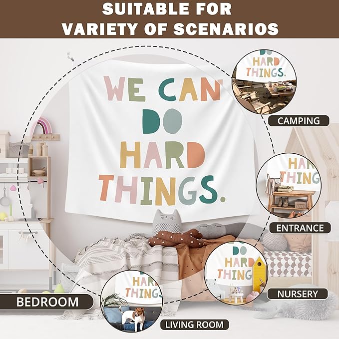 XLDLIOO Boho Classroom Tapestry, We Can Do Hard Things Inspirational Wall Tapestry Hanging for Bedroom, Inspirational Tapestries Decor Art for Kids Room Classroom Playroom, 50x60in