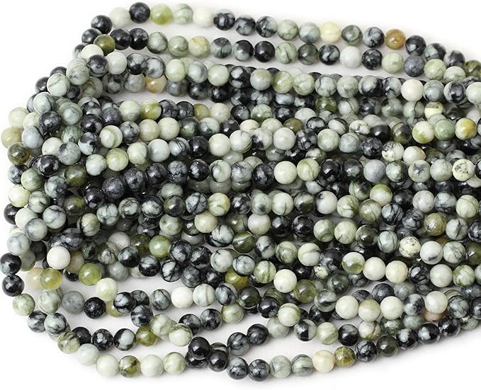 60PCS 6mm Natural Green Vine Jasper Round Loose Beads for Jewelry Making 1 Strand 15"