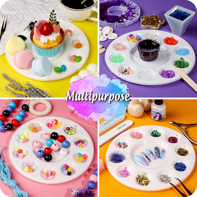 FANDAMEI Round Paint Palettes Plastic Paint Tray Palettes, 6 PCS Paint Tray Palettes, Paint Pallets with 10 Wells for Adults & Kids, for Painting or DIY Craft Class, White