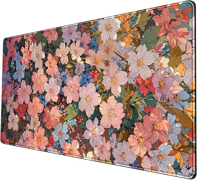Floral Desk Mat for Women, Pastel Aesthetic Large Mouse Pad, XXL Desk Pad, Non-Slip Gaming Pad for Study Office Cubicle Decor 31.5x15.7in