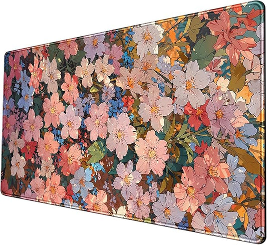 Floral Desk Mat for Women, Pastel Aesthetic Large Mouse Pad, XXL Desk Pad, Non-Slip Gaming Pad for Study Office Cubicle Decor 31.5x15.7in