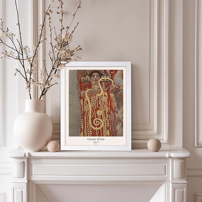 Poster Master Vintage Gustav Klimt Poster - Retro Hygieia Print - Art Nouveau - Greek Goddess of Health Art - Symbolism Art - Classic Painting - Aesthetic Living Room Decor - 8x10 White Framed