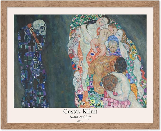 Poster Master Vintage Gustav Klimt Poster - Retro Death and Life Print - Art Nouveau - Symbolism Art - Abstract Art - Aesthetic Art - Classic Painting - Living Room Decor - 16x20 Beige Framed