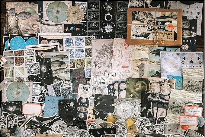 Knaid 200 Pieces Vintage Ephemera Pack Decoupage Paper Junk Journal Kit Scrapbook Planner Sticker Supplies for Art Journaling Bullet Journals Collage Craft Notebooks Album Crafter Gifts (Exploration)