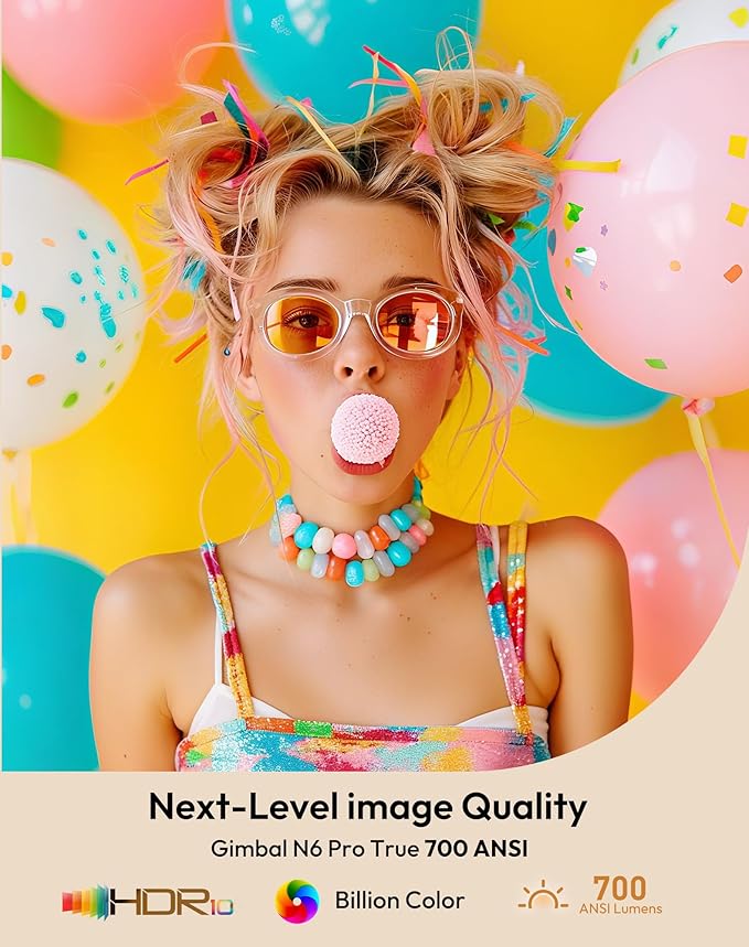 【Compatible with Netflix & Auto Focus】Xgody Gimbal N6 PRO 700 ANSI Native 1080P Smart Projector with WiFi 6 and Bluetooth, 4D Auto Keystone & Voice Controll Portable 4K Support FHD Home Projector