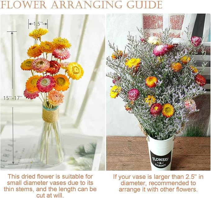 24 Pcs Natural Dried Straw Flowers Daisy, Orange Dried Flowers Arrangements for Vase, Home Office Wedding Table Centerpiece Farmhouse DIY Decor, Yellow