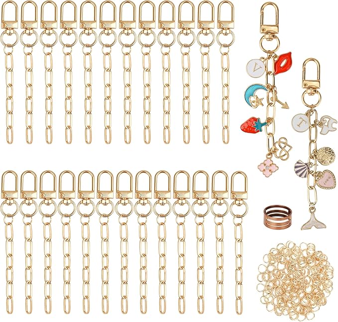 Starry 126Pcs Keychain Making Kit DIY Bag Charm Kit 25 Set Keychain Clips with Extender Chain Bulk 100 Jump Ring for Jewelry Bags Accessories DIY Craft Supplies