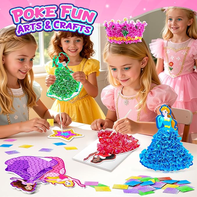 Gooidea Poke Arts and Crafts for Girls Ages 4, 5, 6, 7, 8, 9, Classical Princesses Poking Art, Mess-Free DIY Craft for Kids DIY Creative Activities Pretend Play Toy Gifts for Kids Age 4-9