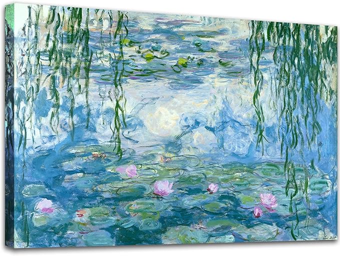 Claude Monet Canvas Wall Art - Water Lilies Classic Artwork Picture Print with Framed Painting for Home Office Wall Decor 24"x36"