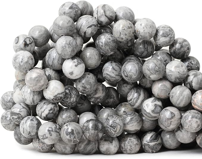 35PCS 10mm Natural Map Stone Round Loose Beads for Jewelry Making DIY Findings 1 Strand 15"