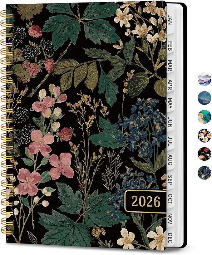 2026 Planner, Monthly and Weekly Calendar Planner for Women, Jan 2026 - Dec 2026, Hardcover Pretty 2026 Agenda Planner Book with Tabs, Spiral Bound, Perfect for School Office Home Supplies, 6.3" x 8.5" - Forest Botanica