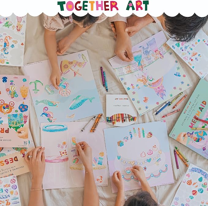 Together Art Happy Birthday Card Art Kit – DIY Sticker Coloring Craft Kit for Kids | DIY Color Your Own Stickers & Create Your Message | Birthday Card Coloring Sheets & Art Activity Gift