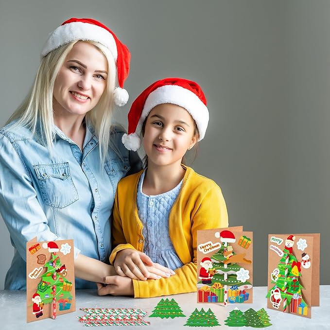 Seagoodbye 28Sets Christmas Crafts Card Making Kit DIY 3D Xmas Trees Greeting Cards Arts and Craft Holiday Party Favors Classroom Activities Supplies