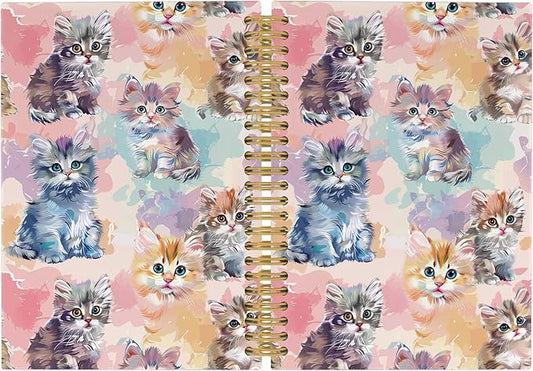 Cute Cat Journal Notebook - Watercolor Cat Themed Notebooks College Ruled for Work School, Gifts for Cat Lovers Kids, Aesthetic Office Supplies, Hardcover Spiral Notebook 5.5"x8.3"
