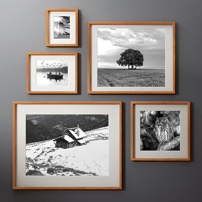 12x16 Picture Frame, USA-Sourced Natural Teak Wood Photo Collage Frame with HD Tempered Glass, Modern Simple 12 x 16 Wooden Frame Matted to 8.5x11, Vertical & Horizontal Wall Hanging Display