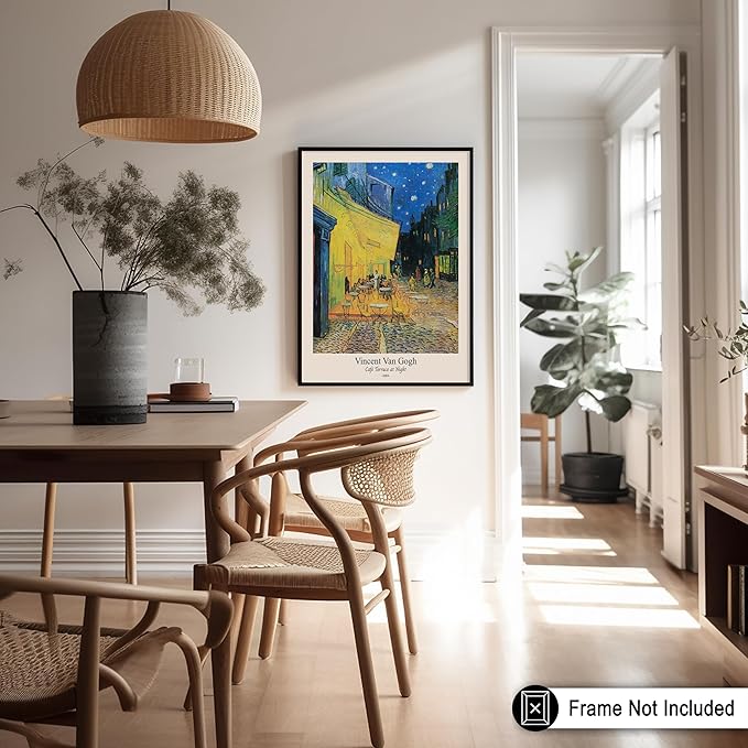 Monem Art Vintage Van Gogh Poster - Retro Cafe Terrace at Night Print - Impressionism Art - Fine Art - Classic Painting Art - Aesthetic Living Room or Bedroom Wall Decor - 24x32 UNFRAMED Wall Art