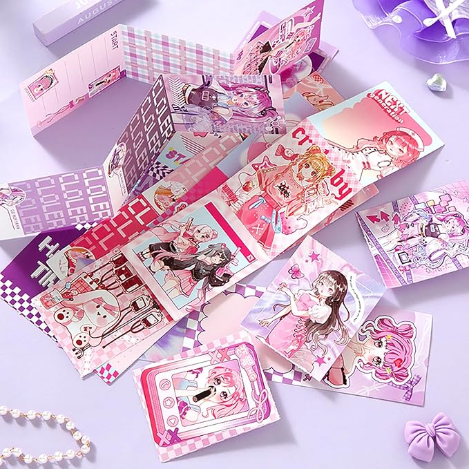 Auguro Scrapbook kit for Girls A6 Grid Kawaii notebooks Stationery Junk Journal Kit Scrapbooking Supplies kit Craft DIY Gift for Adult Teen Girl Cute Bullet Journal