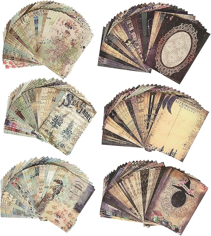 Huralona 200 Sheets Vintage Scrapbooking Paper Pads Journaling Paper Supplies Decorative Origami Scrapbook Paper Pack Patterned Cardstock for Travel