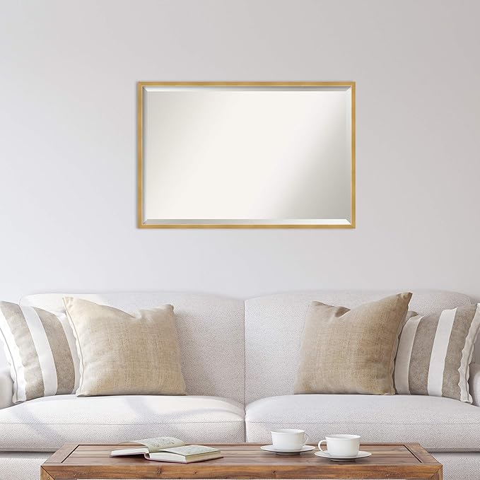 Amanti Art Gold Wall Mirror 25x37 Svelte Polished Gold Rectangle Bathroom Mirror for Wall Decor Living Room, Large Modern Wood Frame, Hangs Horizonally and Vertically, Bathroom Decor, Beveled Edge
