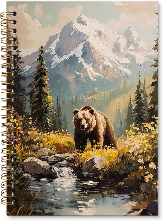 XNXLDYLH Bear Camping Nature Notebook Journal, Rustic Farmhouse Aesthetic Spiral Notebook, Woodland Landscape Camp Journals Notebooks for Women Girls, Bear Office School Supplies Gifts, 5.5x8.3 Inch