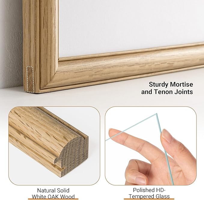 Heimlove 11x17 Picture Frame,11 x 17 Solid White Oak Photo Frame Matted to 8x12 with Tempered Glass,11"x14" Handcrafted wood Poster Frame,Vertical or Horizontal Wall Hanging Display,3 Pack