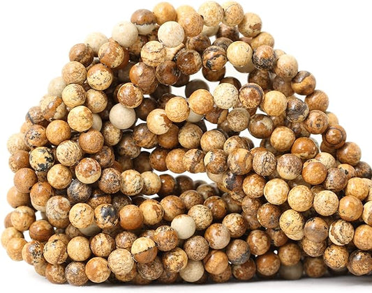 60PCS 6mm Natural Picture Jasper Stone Round Loose Beads for Jewelry Making DIY Findings 1 Strand 15"