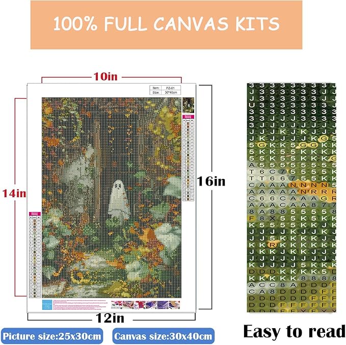 Halloween Diamond Art Painting Kits for Adults,Ghost Full Drill Diamond Dots Paintings for Beginners, Specter Horror Round 5D Paint with Diamonds Pictures Gem Art Painting Kits DIY Adult Crafts Kits