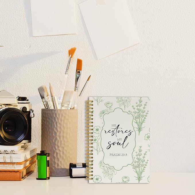 Christian Journal Notebook - Green Bible Verse Religious Scripture Notebooks College Ruled for Work School, Gifts for Women, Office Supplies, Hardcover Spiral Notebook 5.5"x8.3"