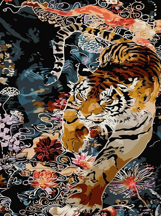 BYGFHLYW Paint by Numbers Kit for Adults Beginners, Animal Tiger Easy Adult Paint by Number Kits On Canvas, DIY Acrylic Oil Painting Kits for Home Wall Decor 12x16Inch