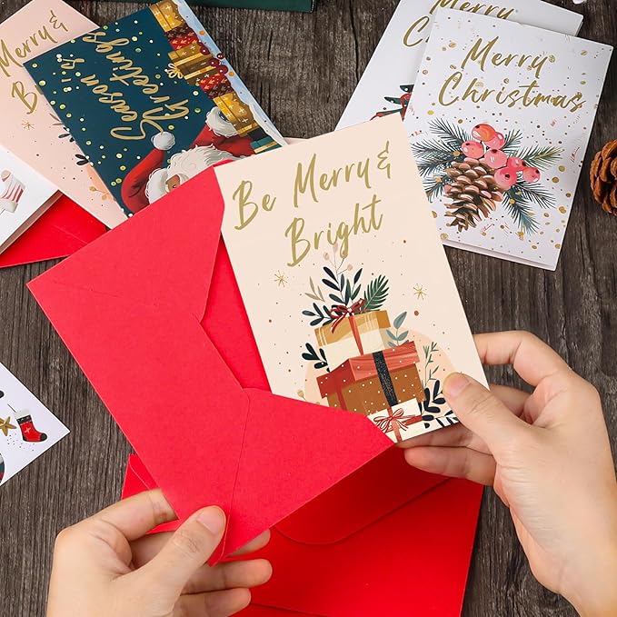 Christmas Cards Assortment, 24 Pcs Greeting and New Years Cards with 6 Designs for Christmas, Holiday, New Year Gift (4x6 Inch)
