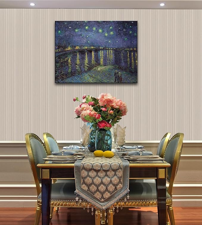 msspart Vincent Van Gogh Starry Night Over The Rhone Canvas Wall Art, Famous Painting Reproduction Landscape Pictures Artwork Print for Home Decoration - 12"x16"