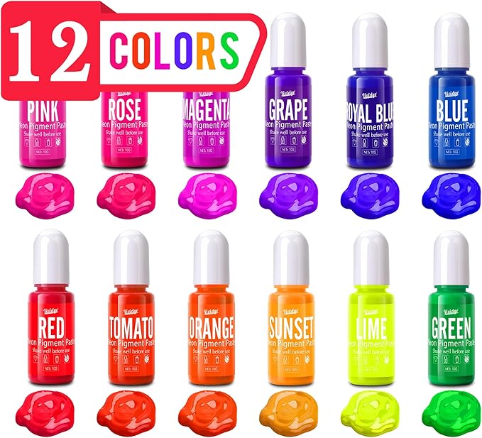Neon Pigment Dye - 12x10g Concentrated Resin Pigment Paste for Epoxy Resin, Nail Art, Slime, Painting, Candle, Soap Making, Neon Dye for Halloween Decoration, Jewelry, DIY Crafts, Highly Pigmented