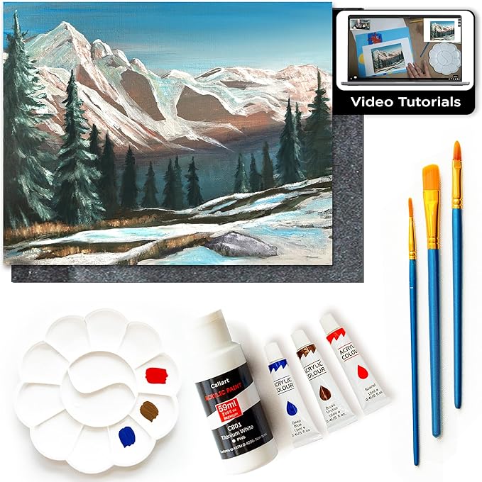 Painting4Real DIY Art Painting Kit for Adults – Learn to Paint Alpine Morning with Video Tutorials - Step-by-Step Guided 9 Pieces Acrylic Paint Set for Adults - Unique Gift for Art Lovers & Beginners