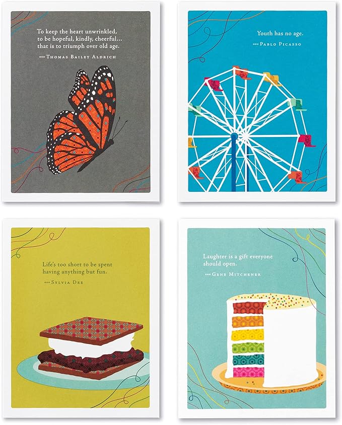 Compendium Positively Green 4-Pack of Birthday Cards – Forever Young (Four Different Designs, One Card Each, with Envelopes)