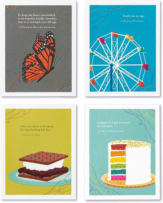 Compendium Positively Green 4-Pack of Birthday Cards – Forever Young (Four Different Designs, One Card Each, with Envelopes)