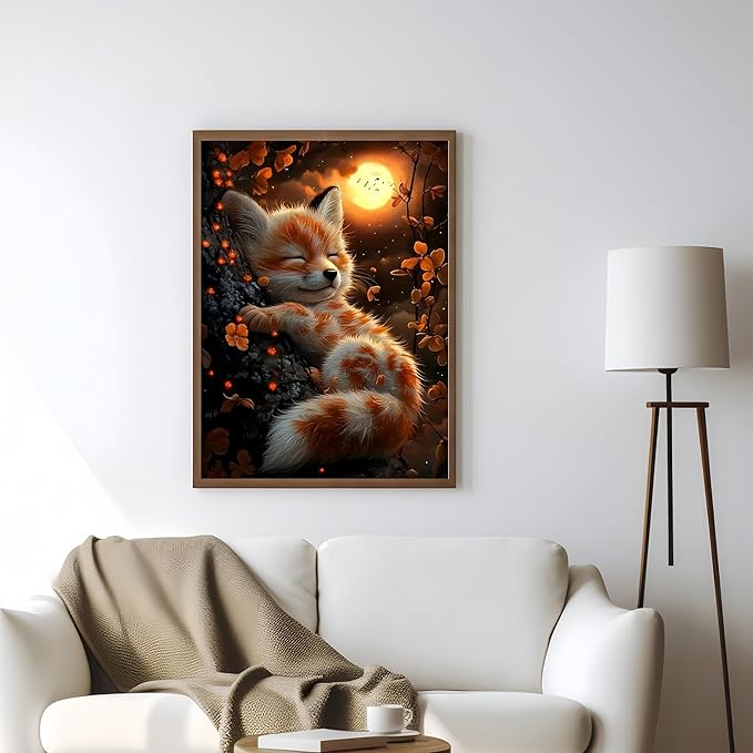 Cute Fox 5D DIY Diamond Painting Kits for Adults, Diamond Art Kits for Beginners, Full Drill Dot Painting Gem Art Kits for Home Wall Decor11.8 x15.7 Inch