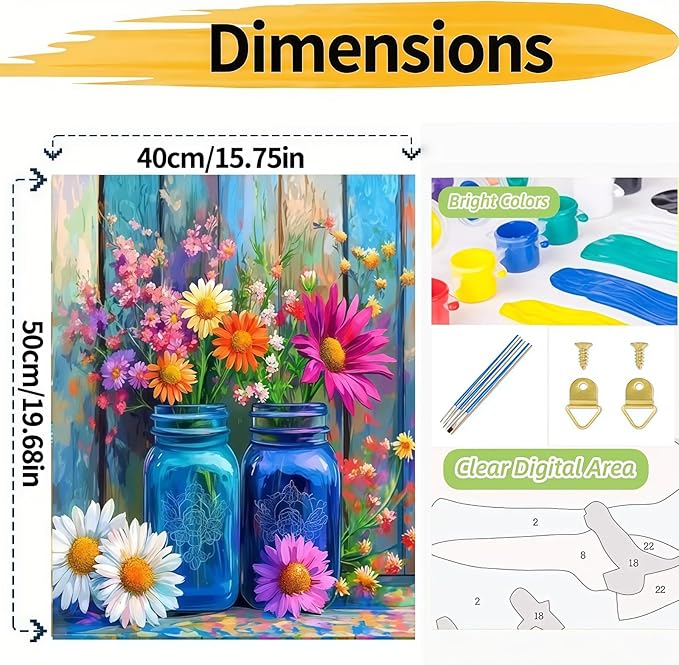 BYGFHLYW Flowers Paint by Numbers Kit for Adults Beginner, Easy Adult Paint by Number Kits on Canvas, DIY Acrylic Watercolor Oil Paint by Number for Adults for Home Decor 16x20 Inch