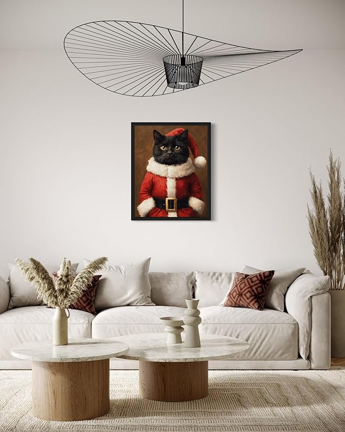 Santa Claus Cat Art Poster Print, Cat Kitten Painting Humor Portrait Pet Artwork Decor Gallery A8 (Santa Claus Cat, 8 x 10 inches, Unframed)