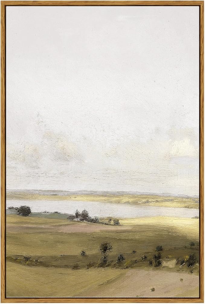 VIYYIEA Vintage Nature Large Framed Wall Art, View of Hilly Paintings Art Decor Aesthetic, Canvas Print Artwork, Hilly Landscape Wall Pictures for Bedroom Bathroom Office, 24X36 Inch