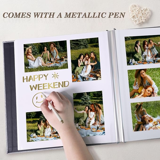 Photo Album Self Adhesive Pages for 4x6 5x7 8x10 Pictures Magnetic Scrapbook Photo Albums with Sticky Pages Books with A Metallic Pen for Baby Wedding Family 13.2x12.8 LightBlue 40 Pages