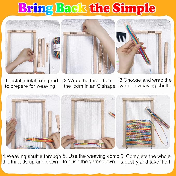 Wooden Weaving Loom Kit for Kids,Arts and Crafts Weaving Loom with Colorful Weaving Yarns,11.4" x 7.5" Mini Frame Looms for DIY Tapestry,Coaster,Art Projects,DIY Weaving Kit for Beginners and Adults