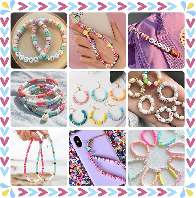 Gionlion 30,000 Pcs Clay Beads Bracelet Making Kit, 168 Colors 8 Boxes Flat Preppy Beads for Friendship Bracelets, Jewelry Kit with Pendant Charms Elastic String Crafts Arts Crafts Gifts